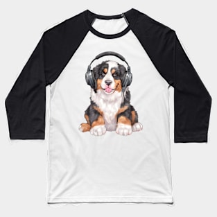 Watercolor Bernese Mountain Dog with Headphones Baseball T-Shirt